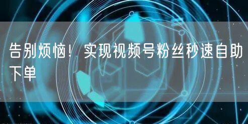 告别烦恼！实现视频号粉丝秒速自助下单