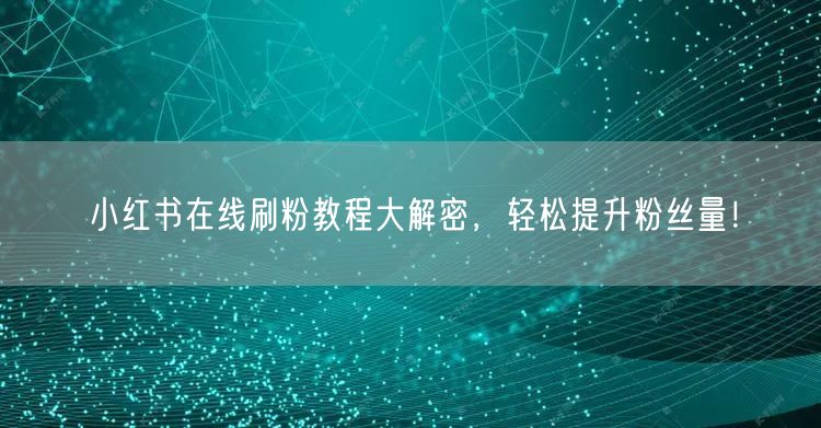 小红书在线刷粉教程大解密，轻松提升粉丝量